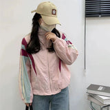 オーバーサイズのフーディーウィンドブレーカー付きパッチワークゴープコアカーディガン