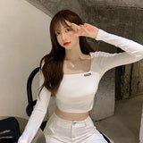 Black short-sleeve T-shirt with square neckline