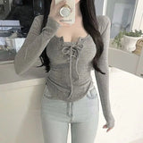 Spring-like long-sleeve shirt with lacing in E-Girl style