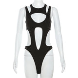 Sexy Gothic Hollow Out Bodysuit for Women Backless High Cut Techwear