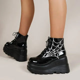 Gothic Spider Print Ankle Boots with High Heels