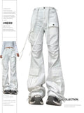 Ladies Baggy Cargo Jeans in White 90s Aesthetic Oversize High Waist