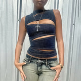 Y3K カットアウト付き ノースリーブ ラウンドネック トップ