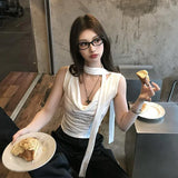 Sexy Korean Cropped Top with Gray Print