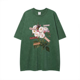 Flower Pattern Graphic T-Shirt dark green