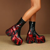 Flame-Design Short Boots with Thick Sole for E-Girl Style