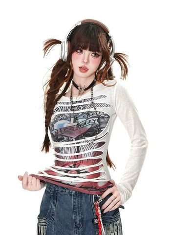 Retro Street Style Non-mainstream Double-layer Shirt with Impressive Rips