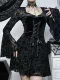 Gothic Ruffle Mini Dress with V-neck