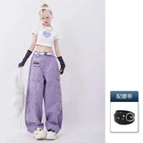 Y2K Retro Lila Latzhose mit weitem Bein und hohem Bund