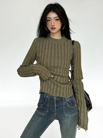 Fairy Grunge Crop Sweater for WomenBelonging khaki green