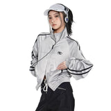 Cyber Y2K Silver Jacket with Double Zipper
