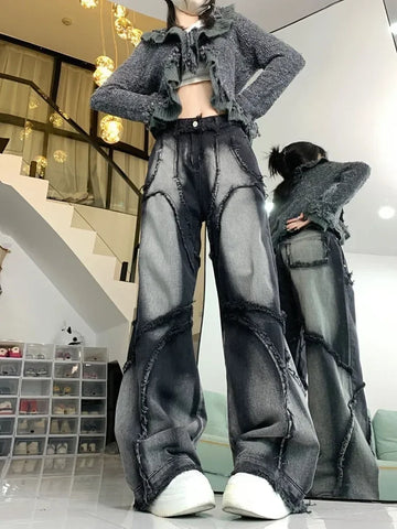 Y2K Wide Leg Jeans for Women in Black