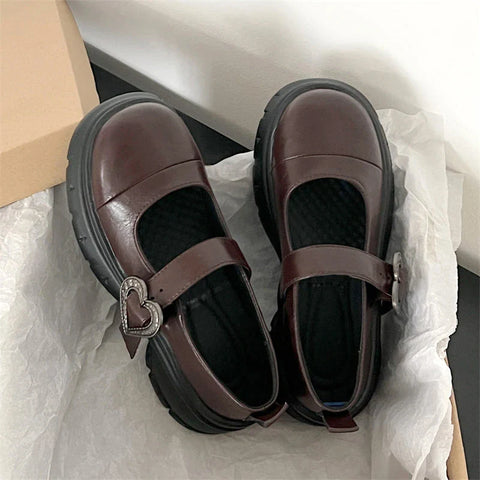 Brown Lolita Shoes with Heart Buckle