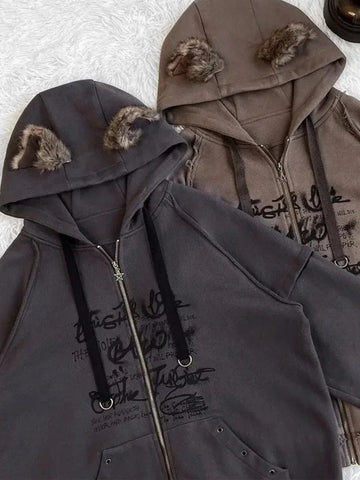 Hoodies egirl with cat ears and cozy style