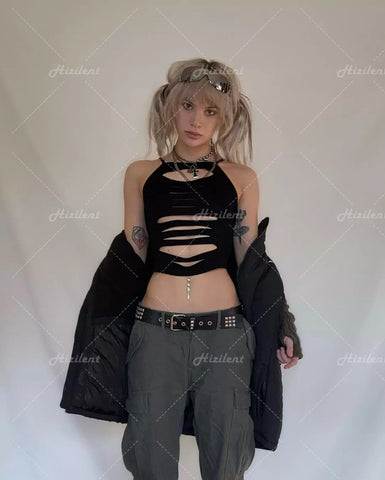 Y2K Ärmelloses Crop-Top im Gothic-Stil