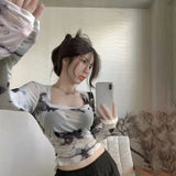 Fairy-Grunge Long Sleeve Shirt with Butterfly Print and Sun Protection