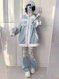 Japanese Patchwork Coat for Women Blue and White