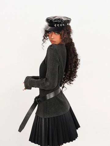 Striped Knitted Sweater with Star Pattern