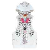 Harajuku hooded top with skeleton print white