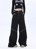 Sexy Techwear Cargo Pants with Wide Legs and High Waist for Women