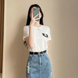 Soft-Girl Patchwork Maxi Jeans Skirt with Zipper