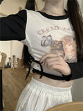 Retro Cat Print Long Sleeve Shirt in E-Girl Style