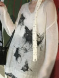 Grunge Pullover with Butterfly Print Transparent White
