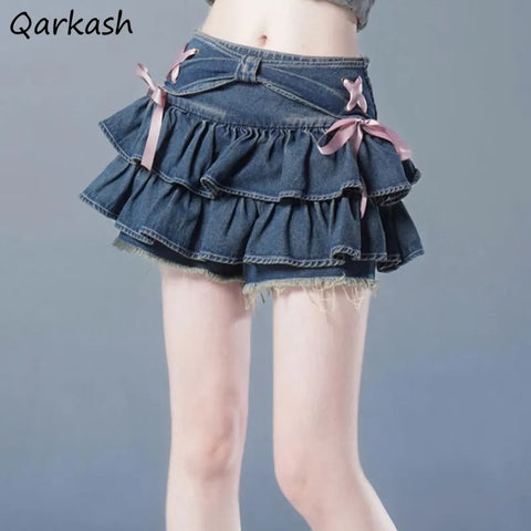 Y2K Jeans Skirt with Bows Sweet Kawaii Fashion