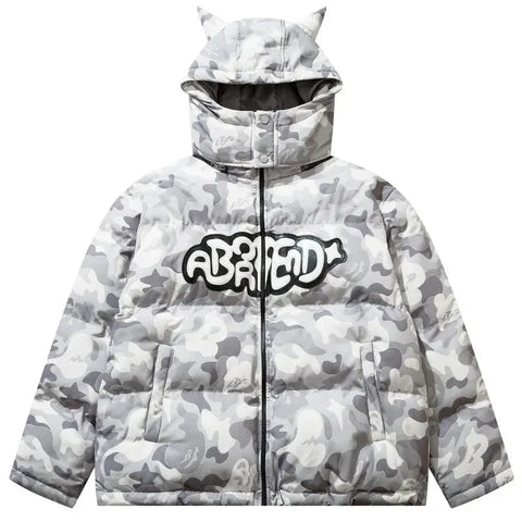 Y2K Hooded Jacket with Devil Horns Camouflage