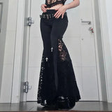 Black E-Girl Bell Bottoms with Lace and High Waist