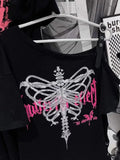 Black Oversized T-Shirt with Butterfly Print in Gothic Style