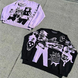 Y2K Retro Pullover for Couples Gothic and 90s Style in Purple and Black