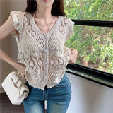 花柄と半袖のかぎ針編みカーディガン