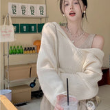 Sweater for Women Beige Cropped Long Sleeve Korean Style