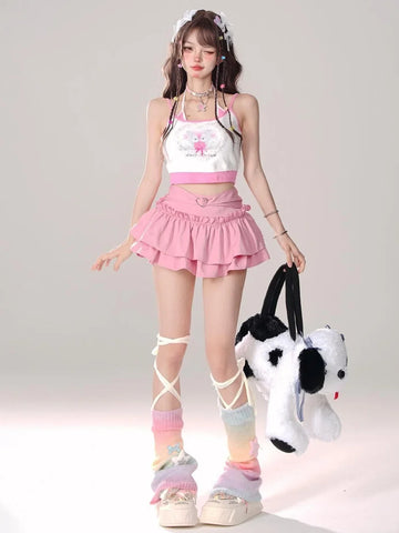 Kawaii Mini Dress for Women Sweet Ruffle Shirt in Fairycore Style