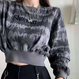 Crop Sweatshirt in E-Girl Style with Gothic Writing and Tie-Dye