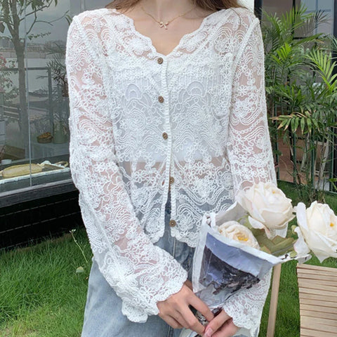Romantic lace top in soft-girl look for the elegant