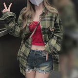 Grunge Women's Shirt with Checkered Pattern Casual Look