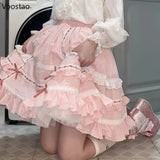 Sweet Japanese Lolita Mini Skirt with Ruffles and Bow
