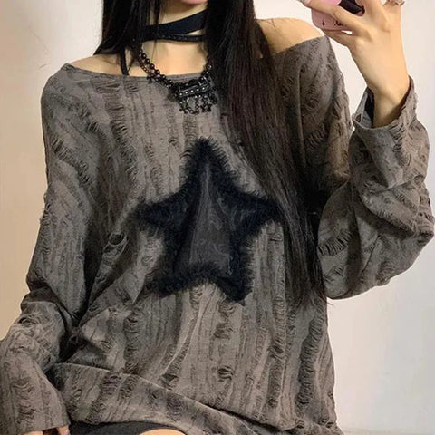 Y2K Oversized T-Shirt with Star Print for Gothic Style