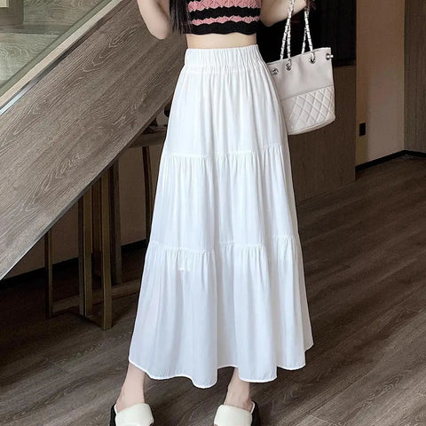 Elegant White Umbrella Skirt for Summer in A-Line Style