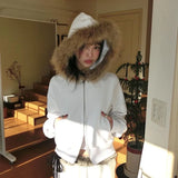 Mantel y2k Kapuze Pelz schwarz oder weiß