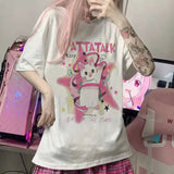 Pink E-gir T-Shirt with Cat Print