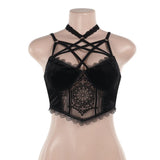 Seductive Gothic Halter Top with Lace and Flocking