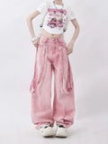 Pink Cargo Jeans Y2K Oversize Women