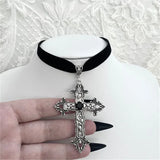 Elegant Gothic Velvet Necklace with Cross Pendant