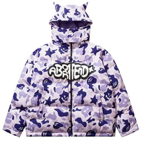 Y2K Hooded Jacket with Devil Horns Camouflage
