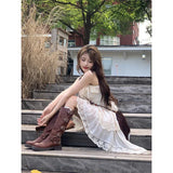 Indie-Style Women's Midi Dress with Lace PatchworkCharming Fashion