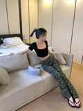 Camouflage High-Waisted Trousers Grunge Jeans