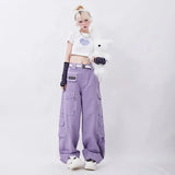 Y2K Retro Lila Latzhose mit weitem Bein und hohem Bund